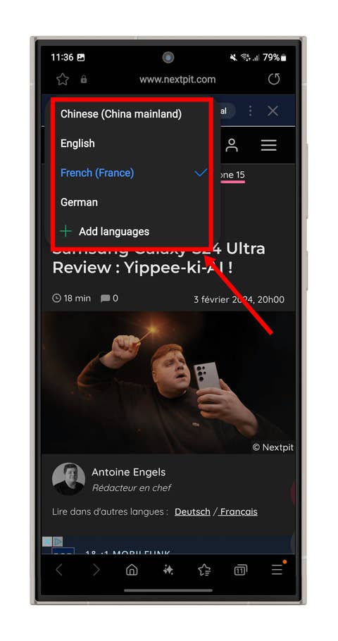 Capture du0027écran des fonctions du0027IA dans le navigateur Samsung