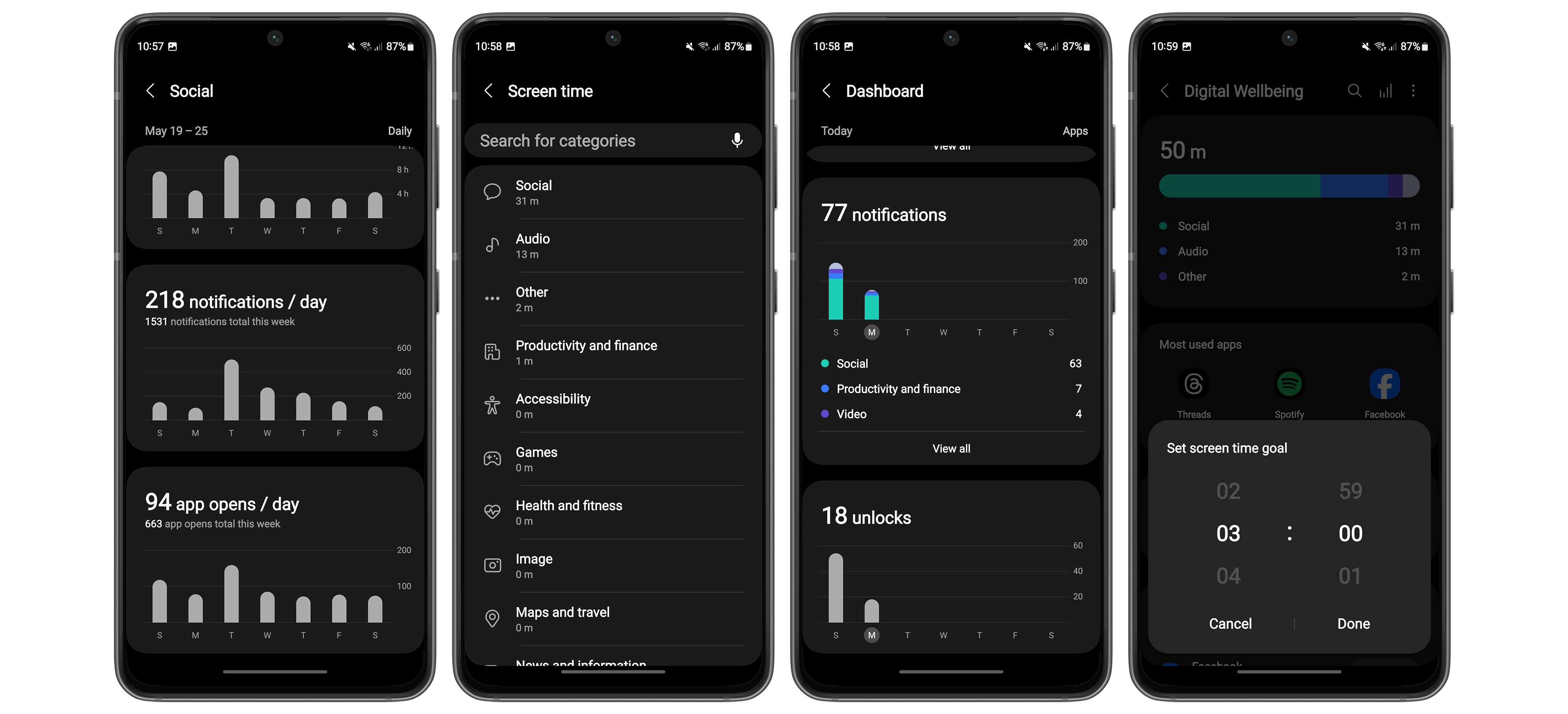 Captures d'écran Samsung Screentime