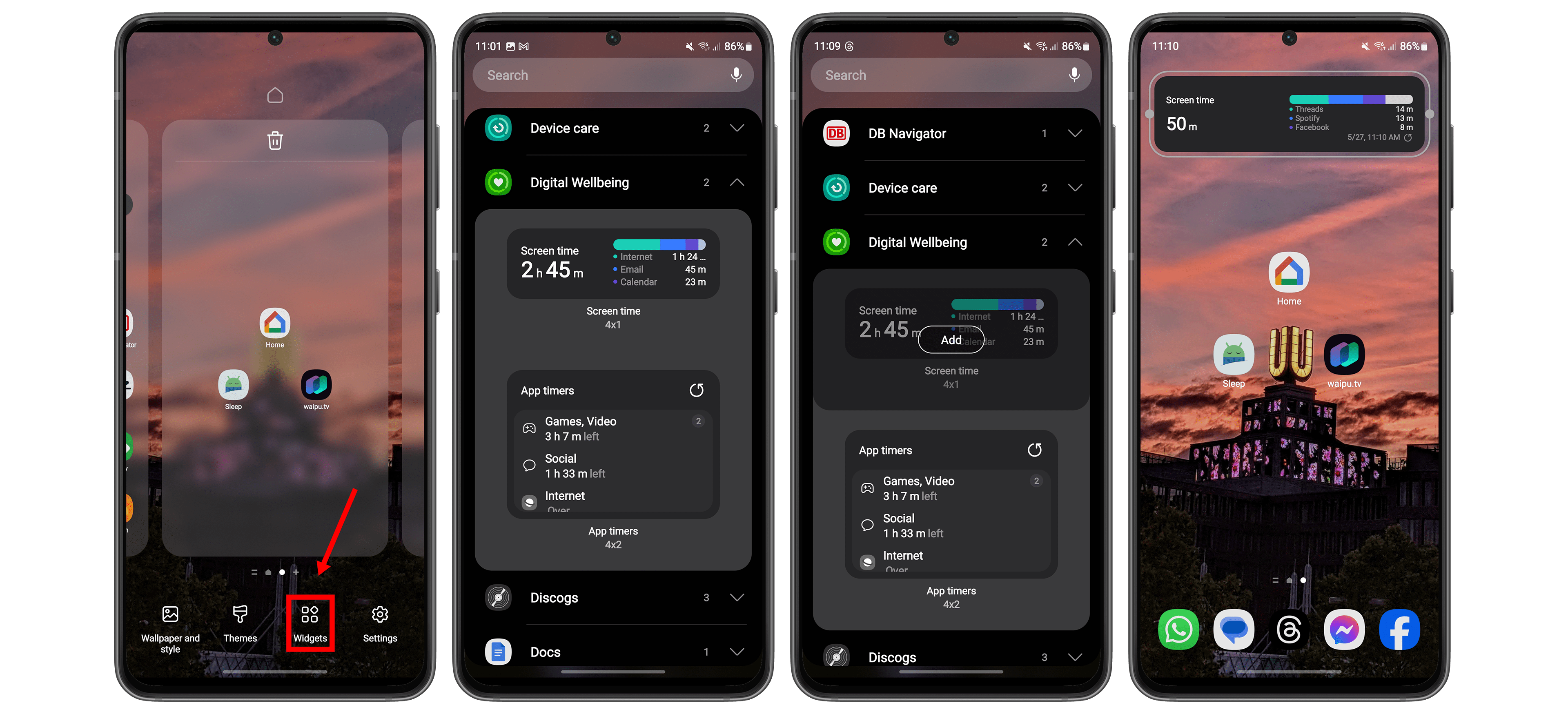 Captures d'écran widgets bien-être numérique