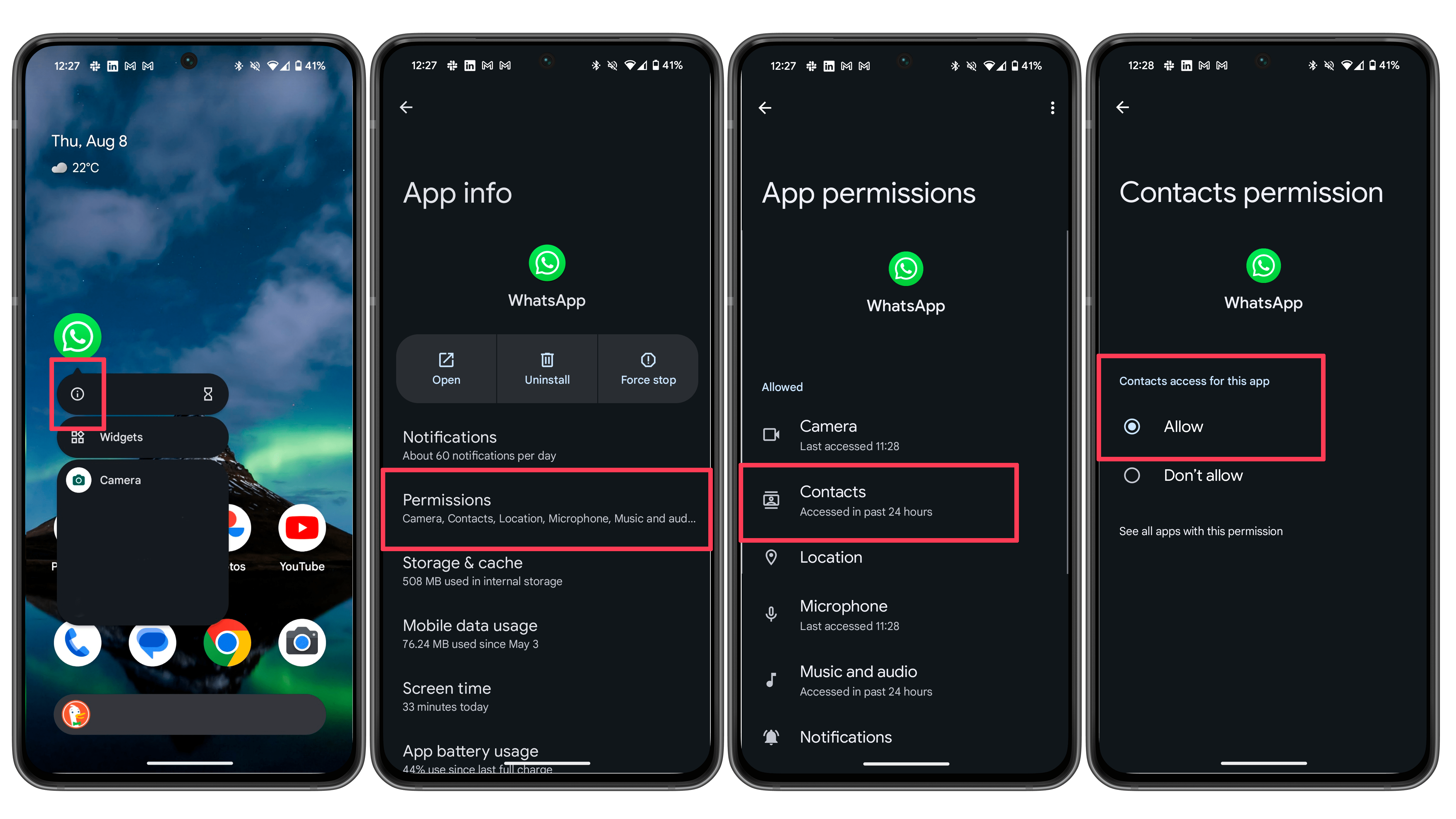 Captures d'écran WhatsApp