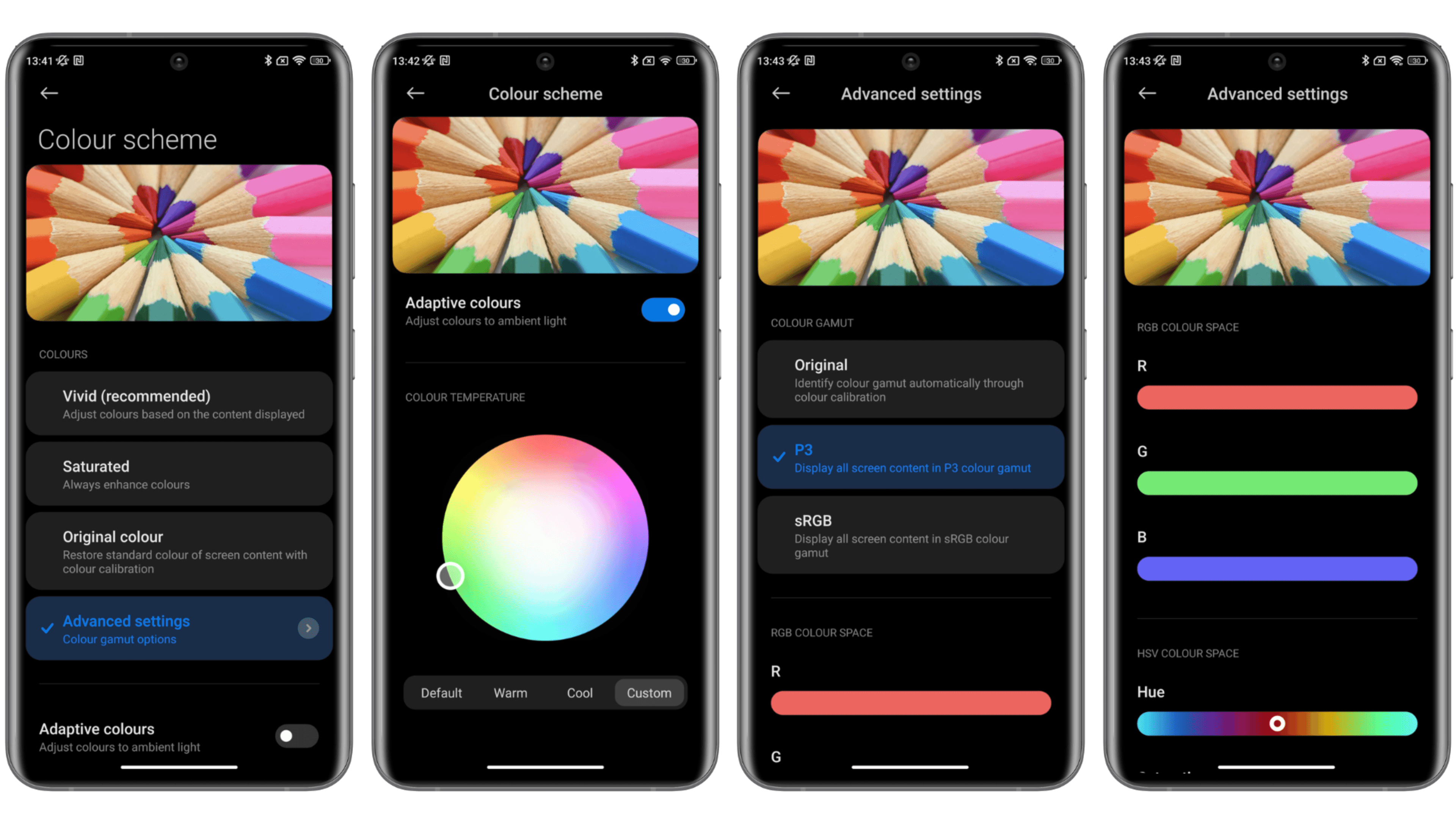 Xiaomi 12T Pro captures d ecran reglages MIUI 13 colorimetrie