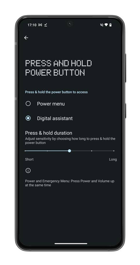 Capture du0027écran de Nothing OS 2.5 montrant comment trasnformer le bouton du0027alimentation de votre Nothing Phone en bouton du0027action