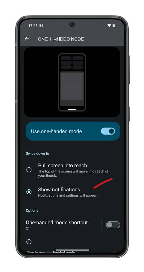 Capture du0027écran de Nothing OS 2.5 montrant comment utiliser le mode à une main