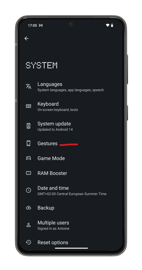 Capture du0027écran de Nothing OS 2.5 montrant comment activer le geste de capture du0027écran avec trois doigts