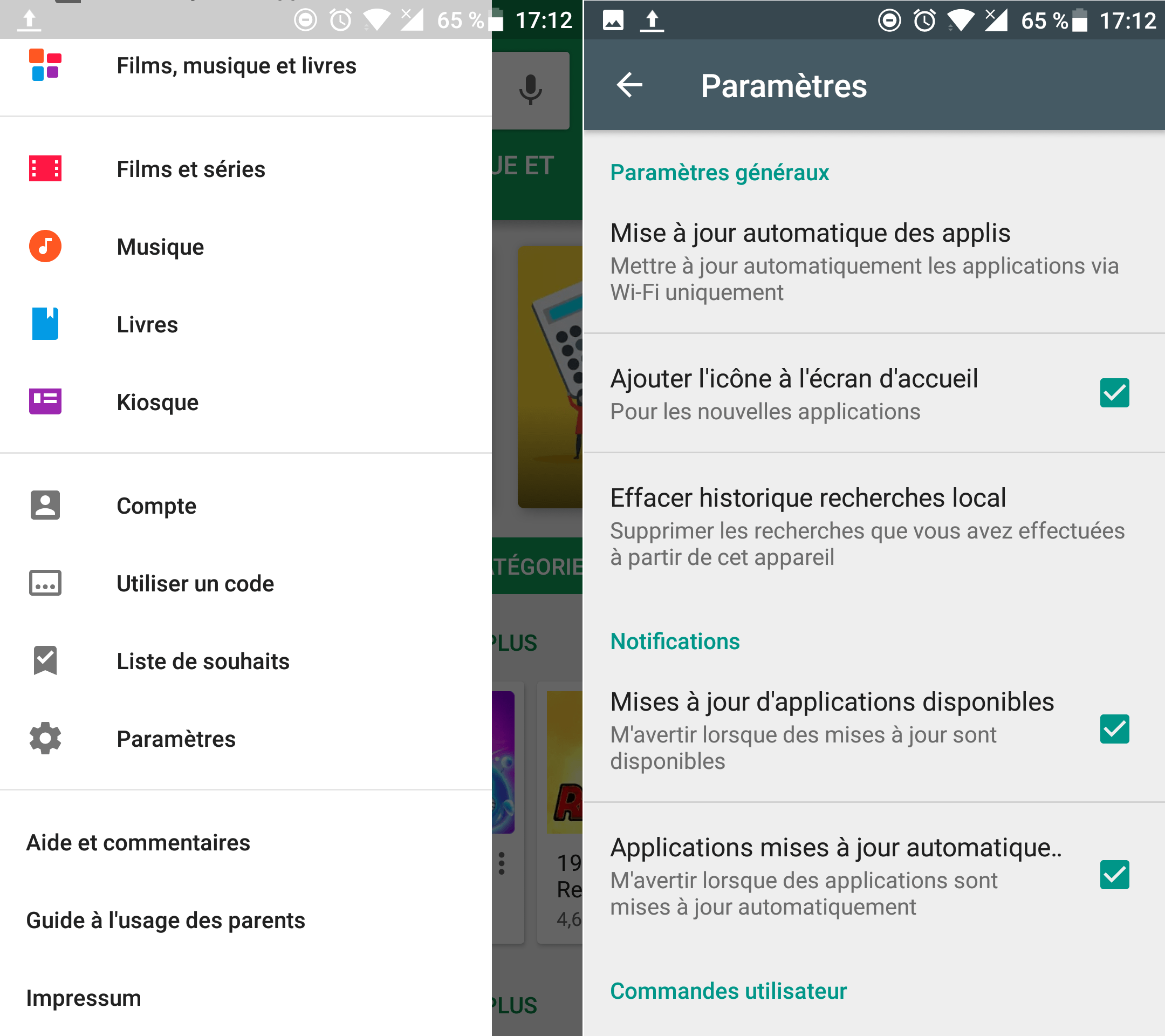 parametres play store ajout automatique icon