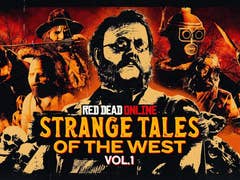 Couverture de Red Dead Online - Strange Tales of the West vol. 1 avec des personnages étranges et des visuels dramatiques.