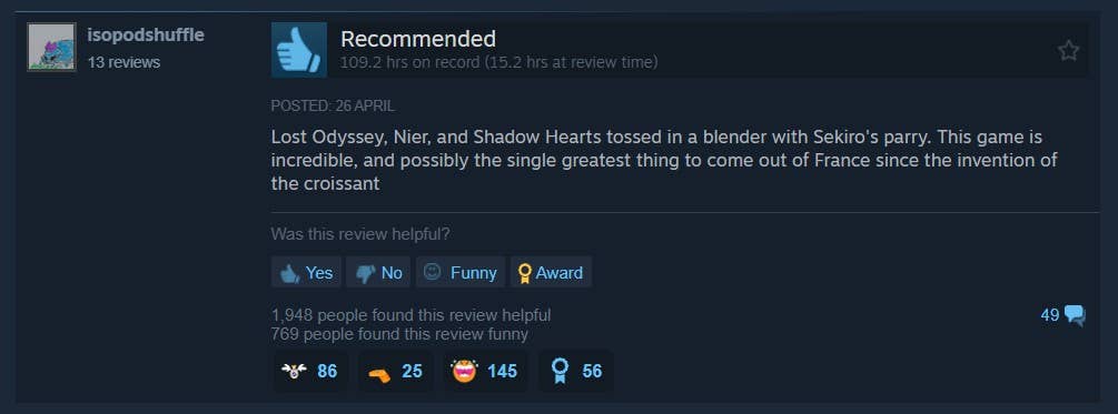 Video game review on Steam