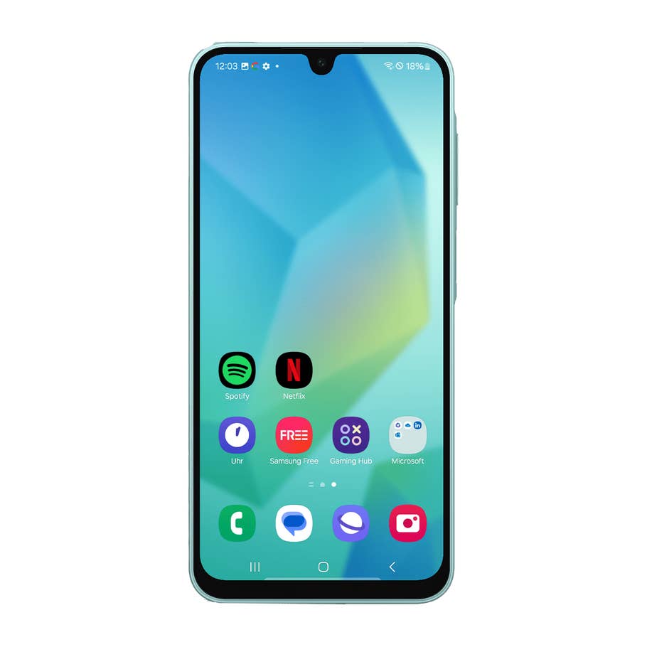 Smartphone Samsung Galaxy A16 5G affichant des icônes du0027applications à lu0027écran du0027accueil.