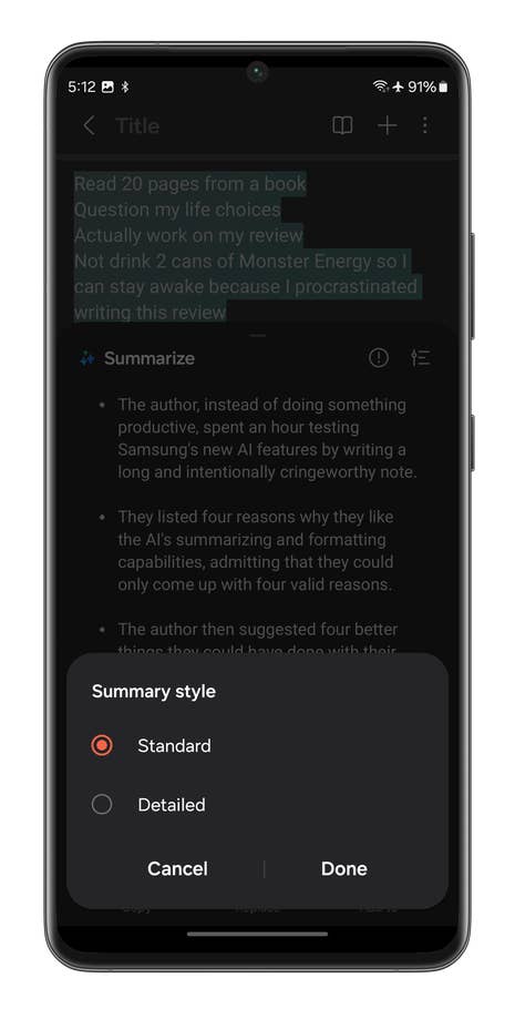 Captures du0027écran de lu0027application Samsung Notes du Galaxy S24 Ultra