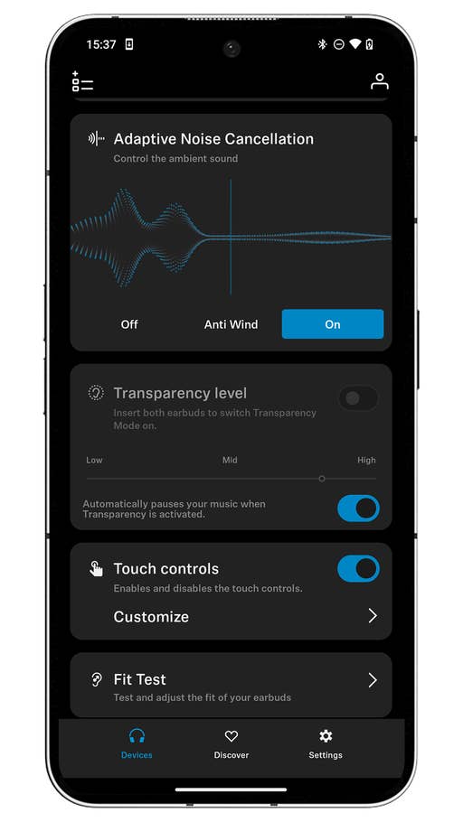 Capture du0027écran de lu0027application Smart Control des écouteurs Sennheiser Momentum True Wireless 4