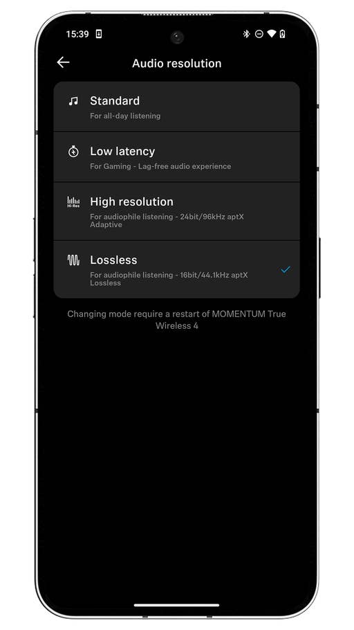 Capture du0027écran de lu0027application Smart Control des écouteurs Sennheiser Momentum True Wireless 4