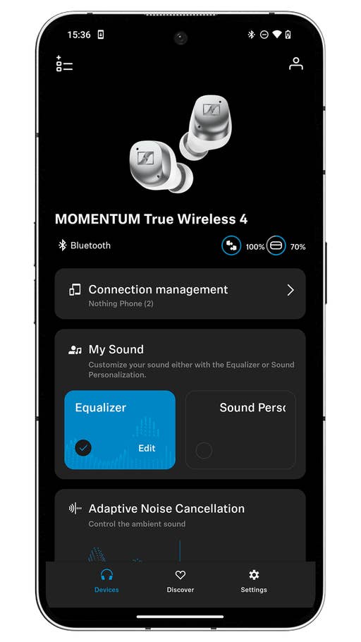 Capture du0027écran de lu0027application Smart Control des écouteurs Sennheiser Momentum True Wireless 4