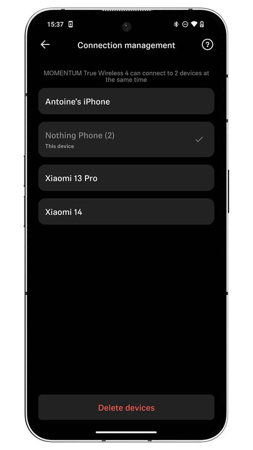 Capture du0027écran de lu0027application Smart Control des écouteurs Sennheiser Momentum True Wireless 4