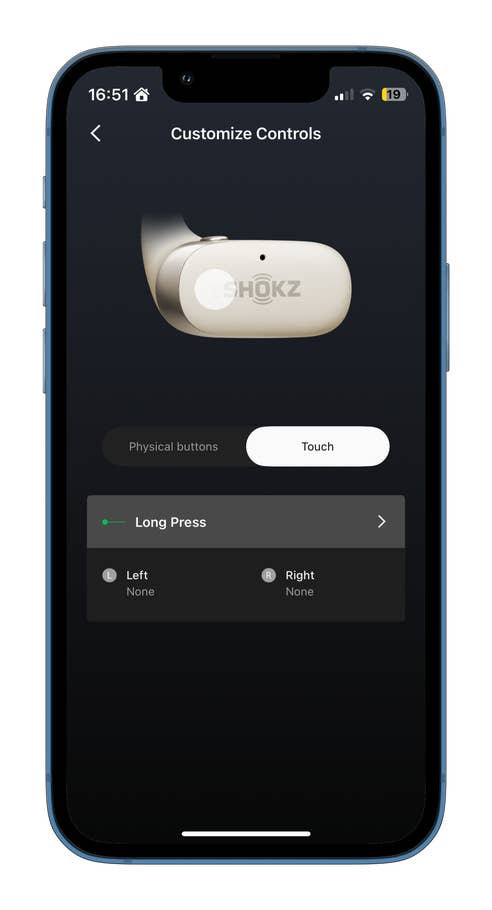 Un écran de smartphone affichant les paramètres de personnalisation de Shokz OpenFit 2.