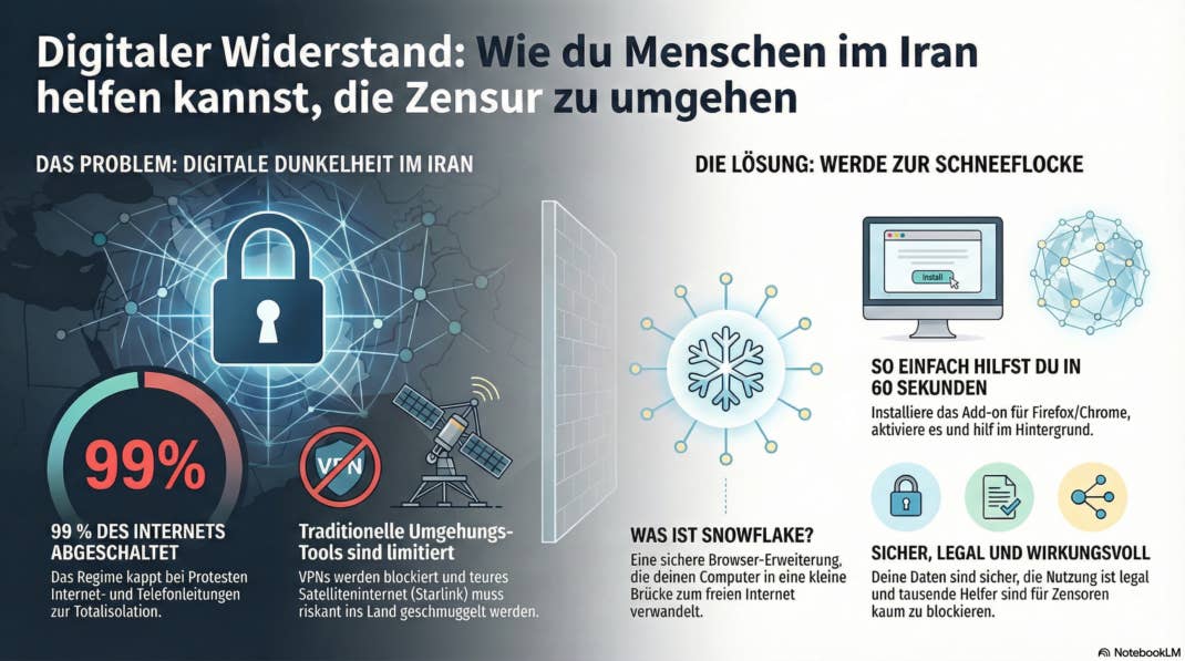 Eine Infografik erklärt die Browser-Erweiterung "Snowflake".