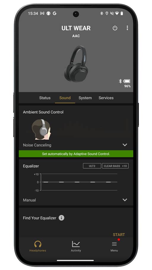 Capture du0027écran de lu0027application Sony Headphones Connect.