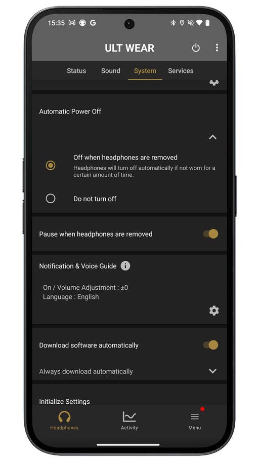 Capture du0027écran de lu0027application Sony Headphones Connect.