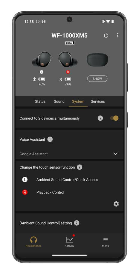 Capture du0027écran de lu0027application Sony Headphones connect