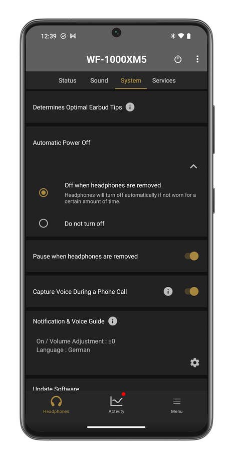 Capture du0027écran de lu0027application Sony Headphones connect