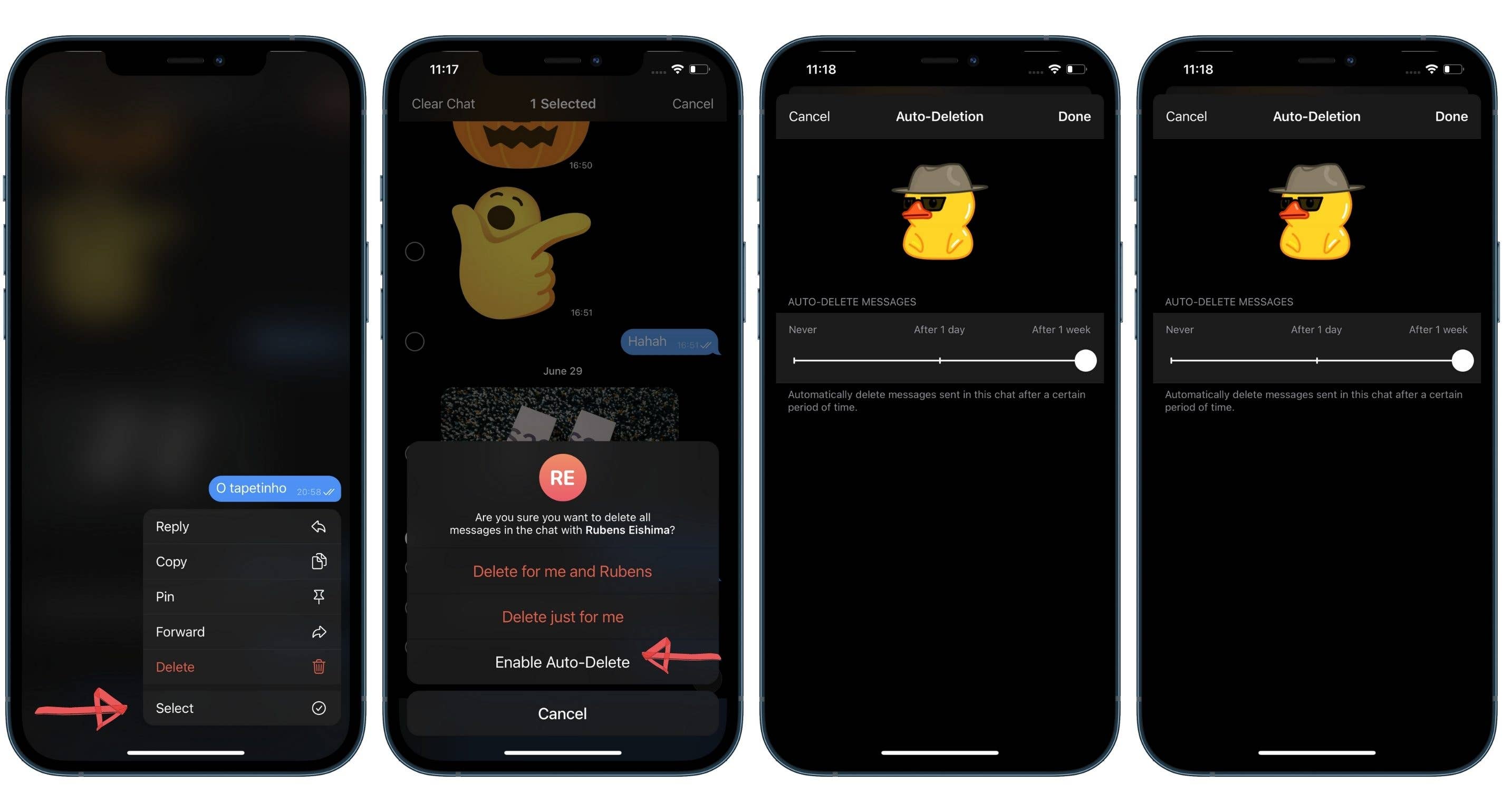 telegram how to auto delete messages ios