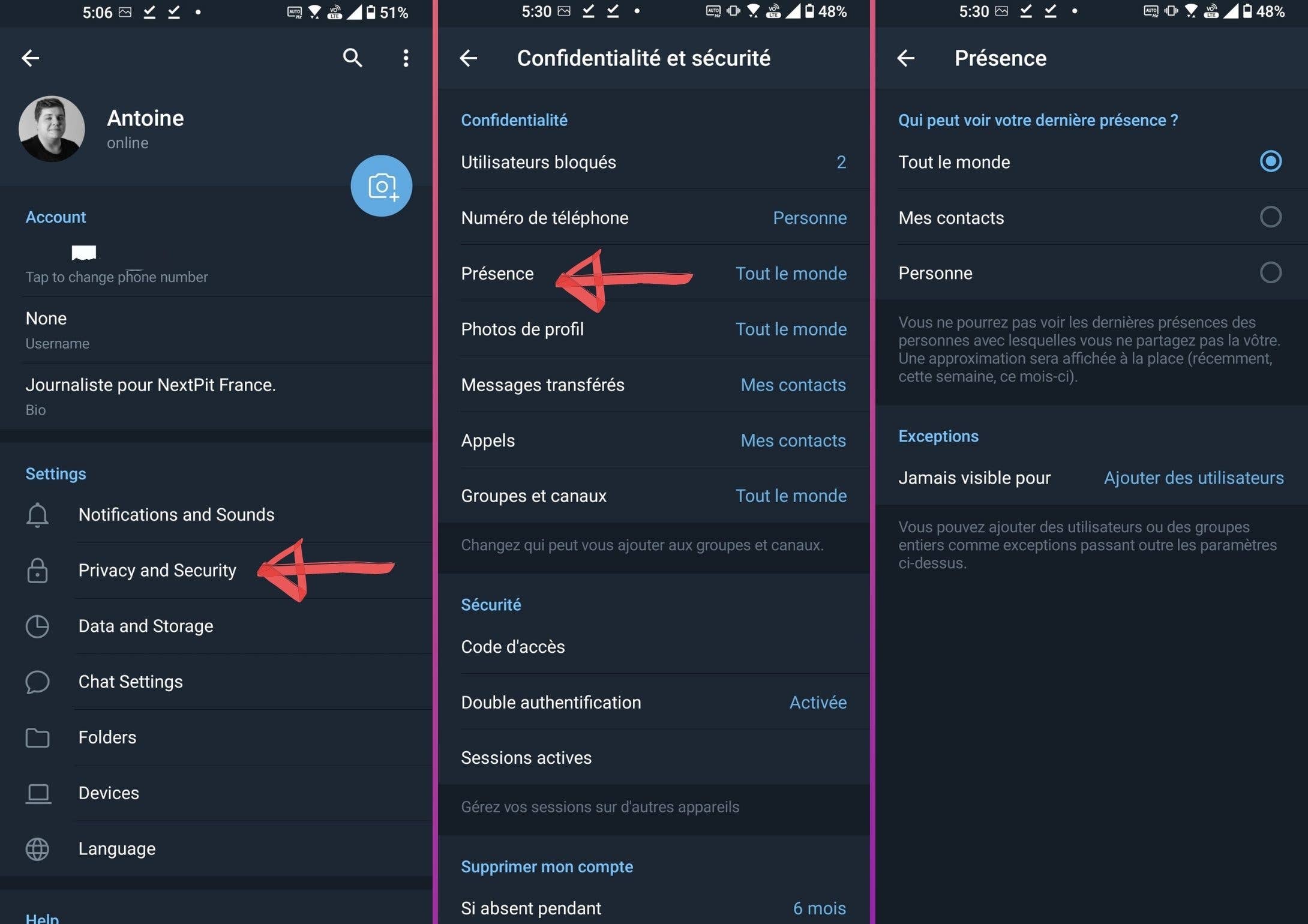 telegram how to hide last seen online