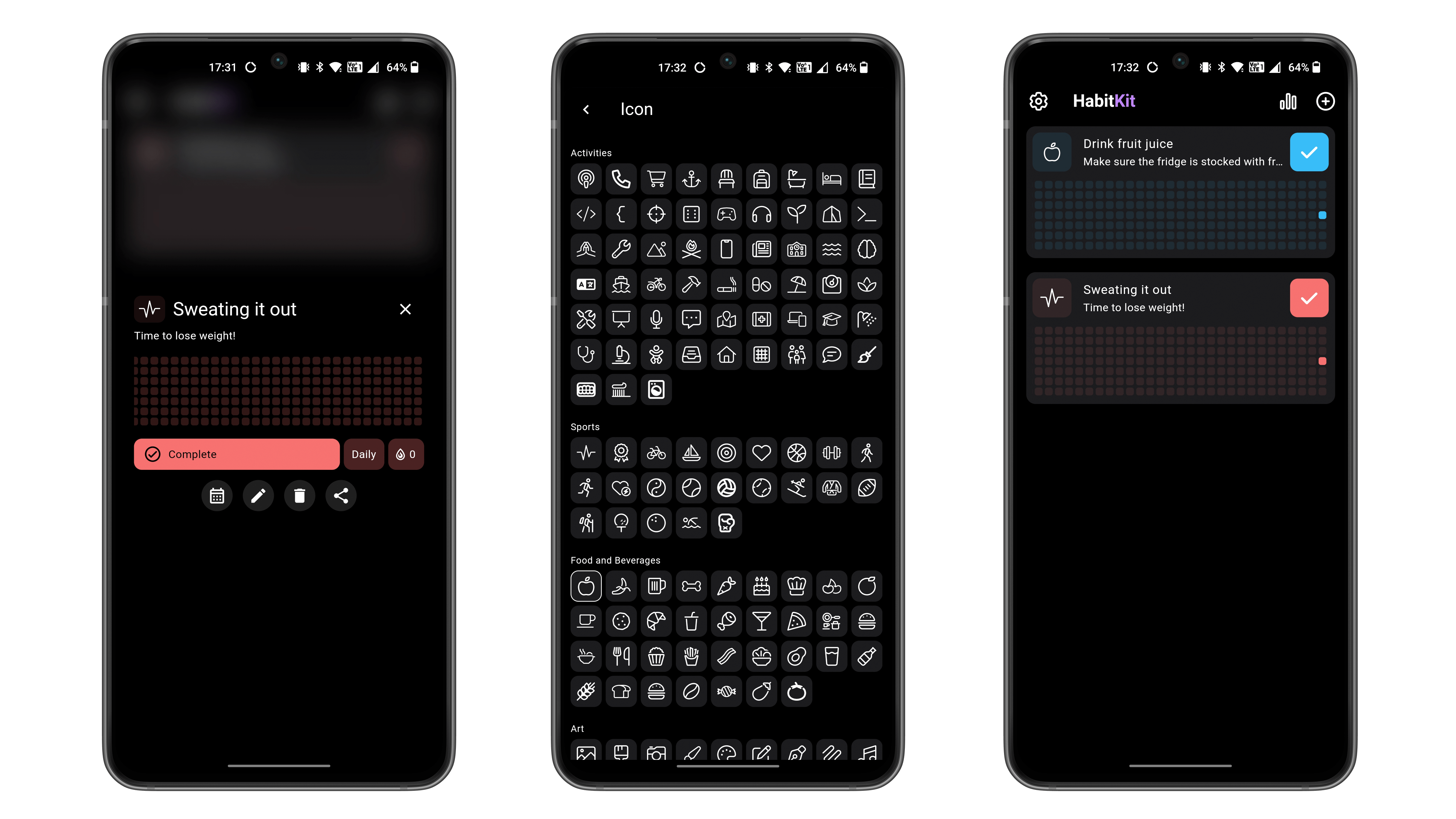 Captures d'écran de l'application HabKit