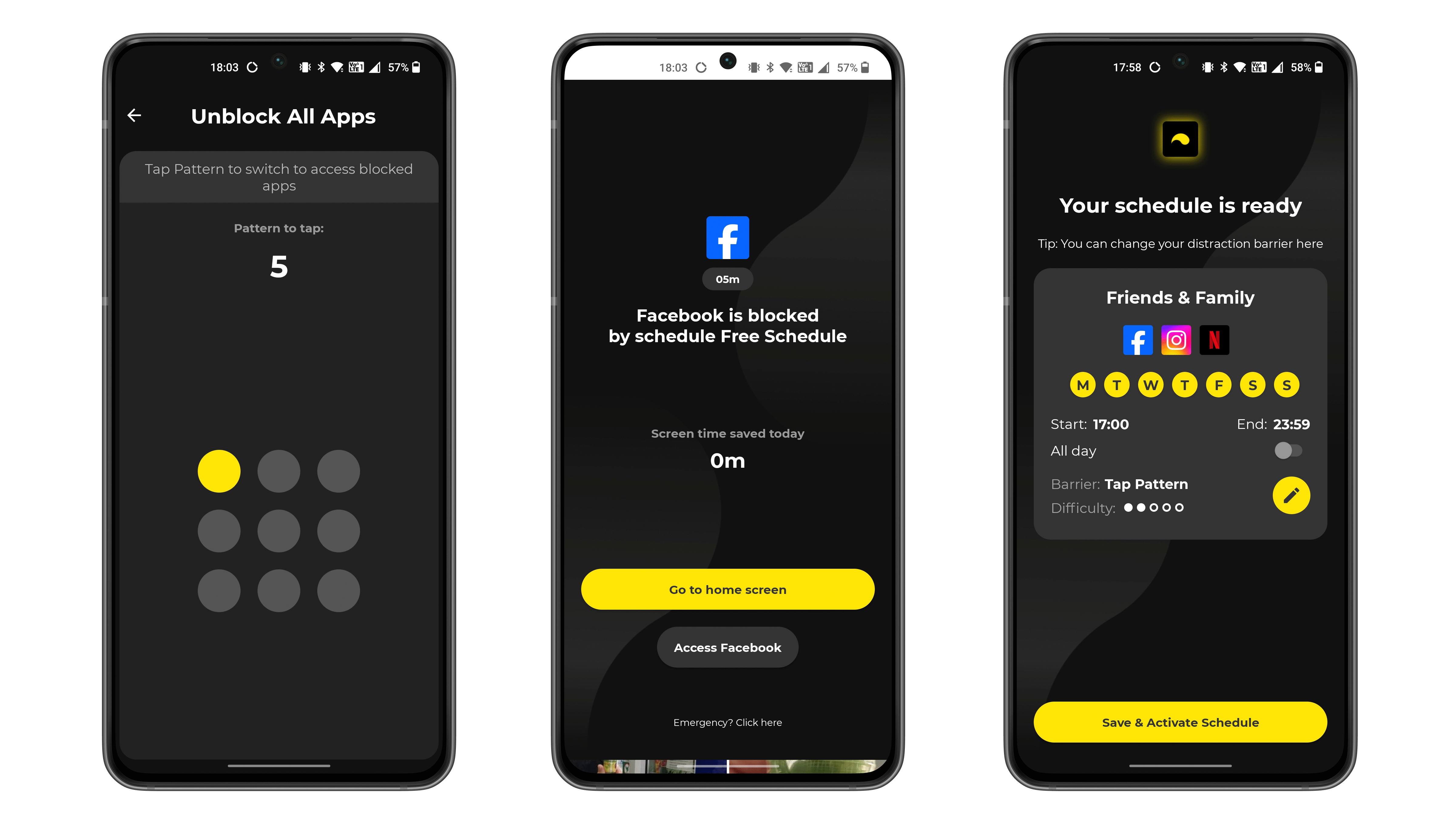 Captures d'écran de l'application Unpluq