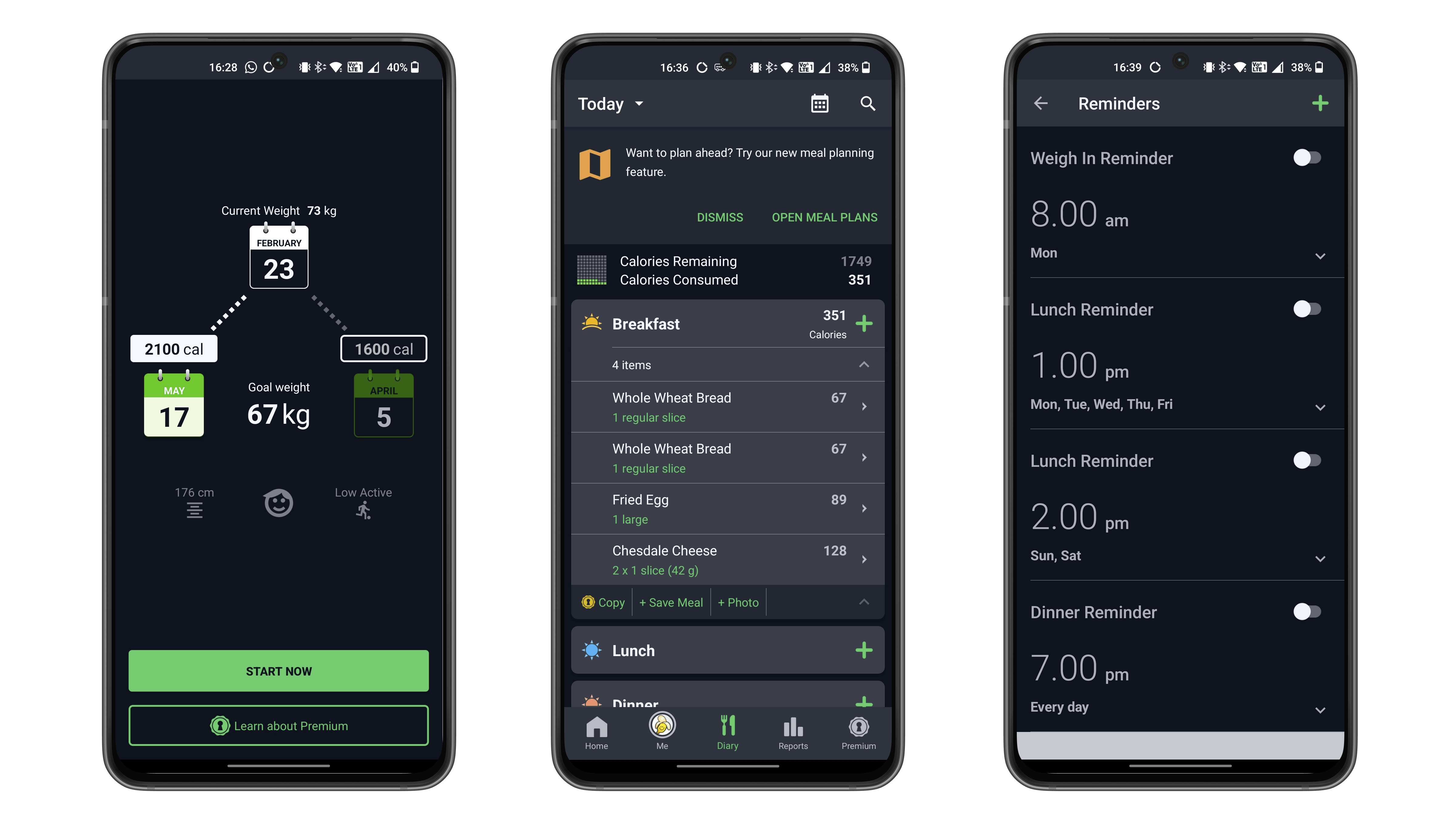 Captures d'écran de l'application FatSecret