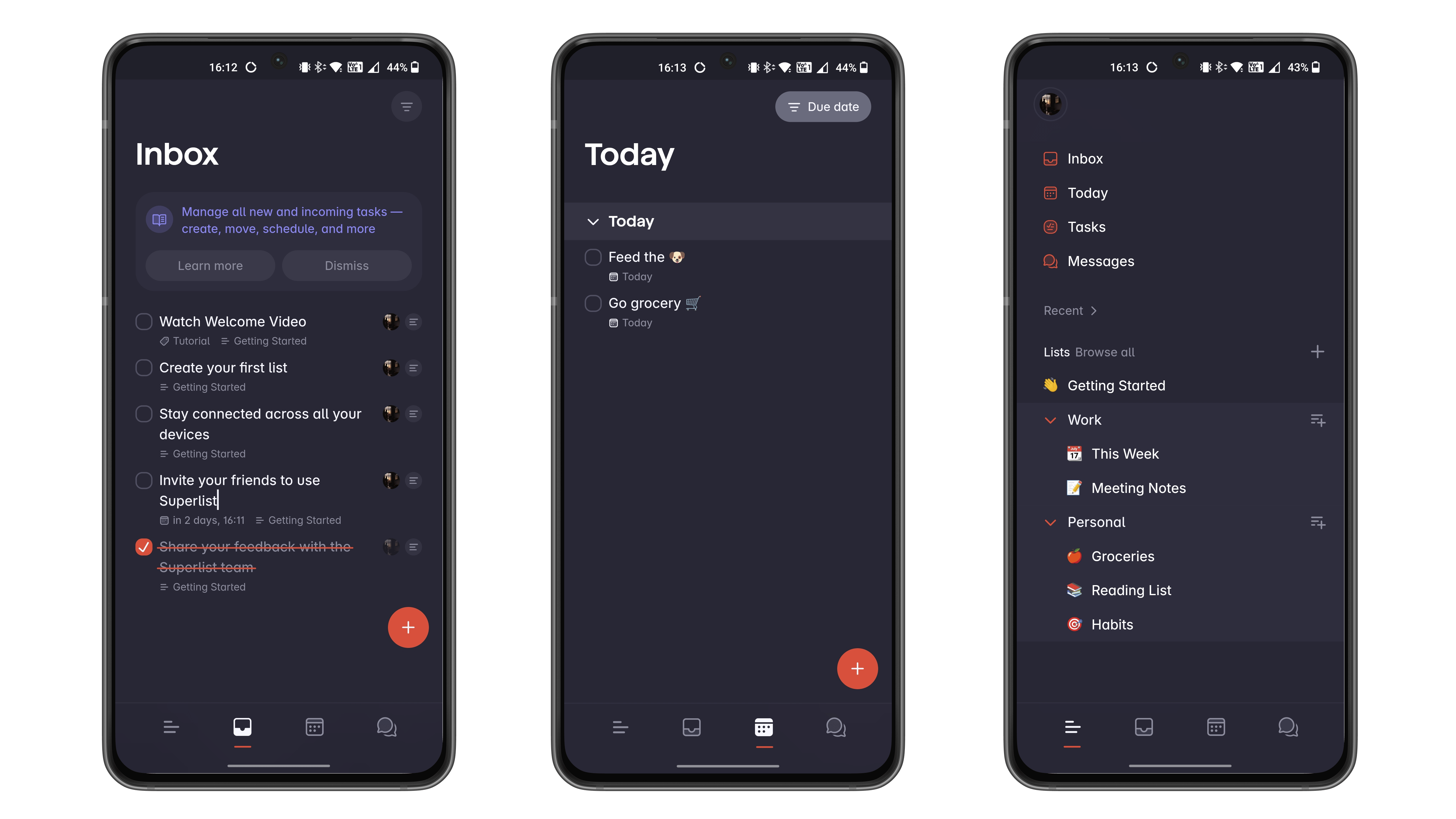 Captures d'écran de l'application Superlist