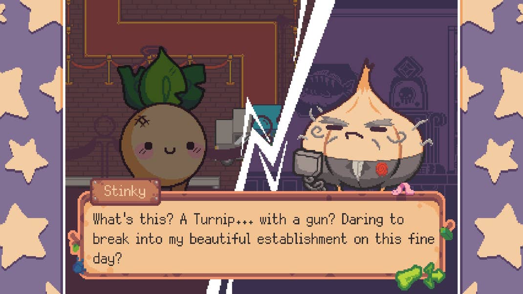 A screenshot from the game Turnip Boy Robs a Bank.