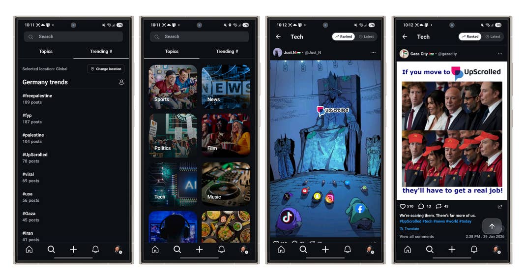 Screenshots der App UpScrolled