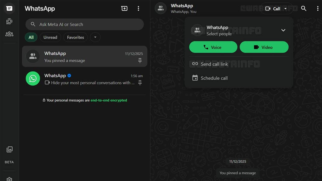 WhatsApp Web with group video and voice calls feature