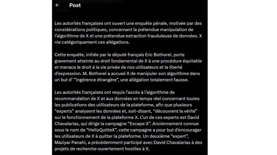 Les autorités françaises ouvrent une enquête pénale sur X pour manipulation de données et allégations du0027ingérence étrangère.