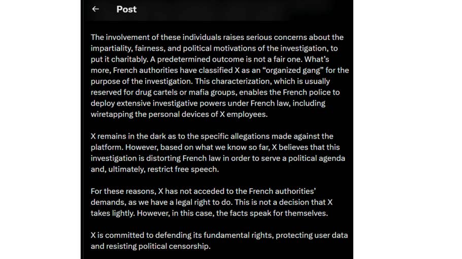 Texte discutant des préoccupations concernant une enquête impliquant X et ses implications pour la liberté du0027expression.