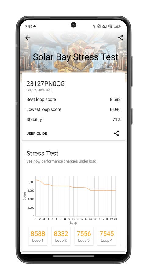Capture du0027écran des scores obtenus par le Xiaomi 14 sur les benchmarks 3DMark et Geekbench 6
