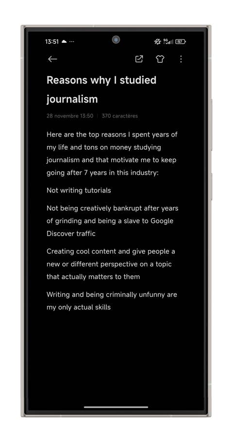 Une capture du0027écran prise sur un smartphone Xiaomi montrant la fonctionnalité AI Notes de HyperOS.