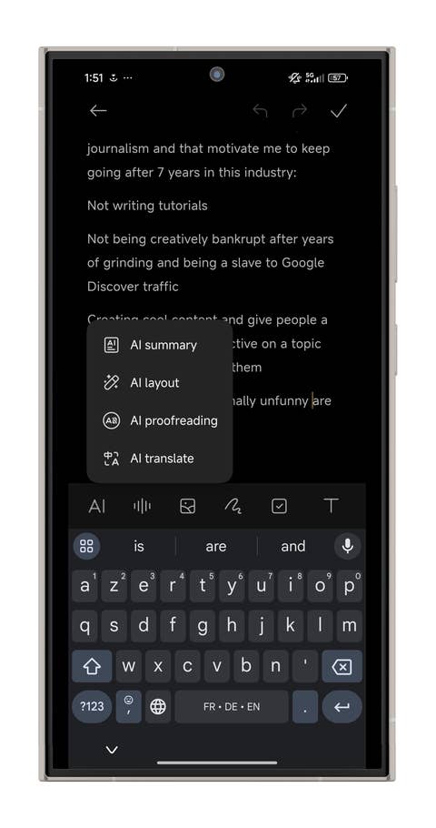 Une capture du0027écran prise sur un smartphone Xiaomi montrant la fonctionnalité AI Notes de HyperOS.