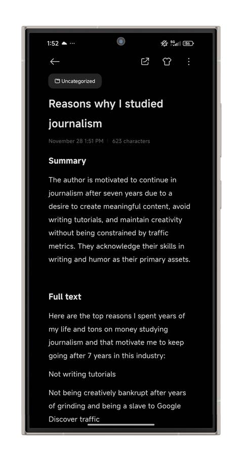 Une capture du0027écran prise sur un smartphone Xiaomi montrant la fonctionnalité AI Notes de HyperOS.