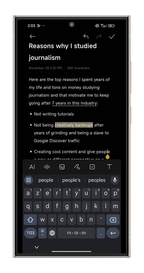 Une capture du0027écran prise sur un smartphone Xiaomi montrant la fonctionnalité AI Notes de HyperOS.