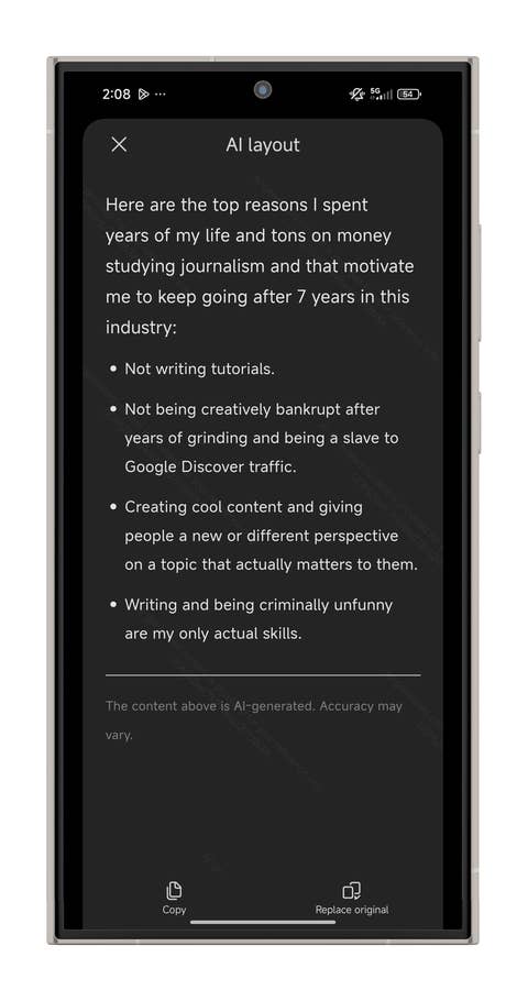 Mise en page AI avec des raisons de poursuivre le journalisme, y compris la création de contenu et lu0027authenticité.