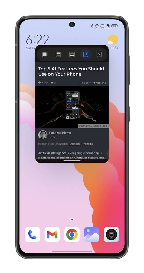 Capture du0027écran du0027une fenêtre flottante dans HyperOS sur le Xiaomi 14