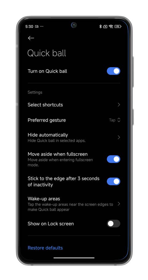 Captures du0027écran de HyperOS montrant comment utiliser le raccourci Quick Ball