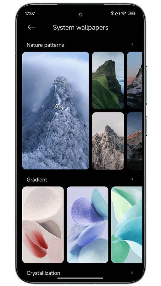 Capture du0027écran de Xiaomi HyperOS montrant les différents fonds du0027écran