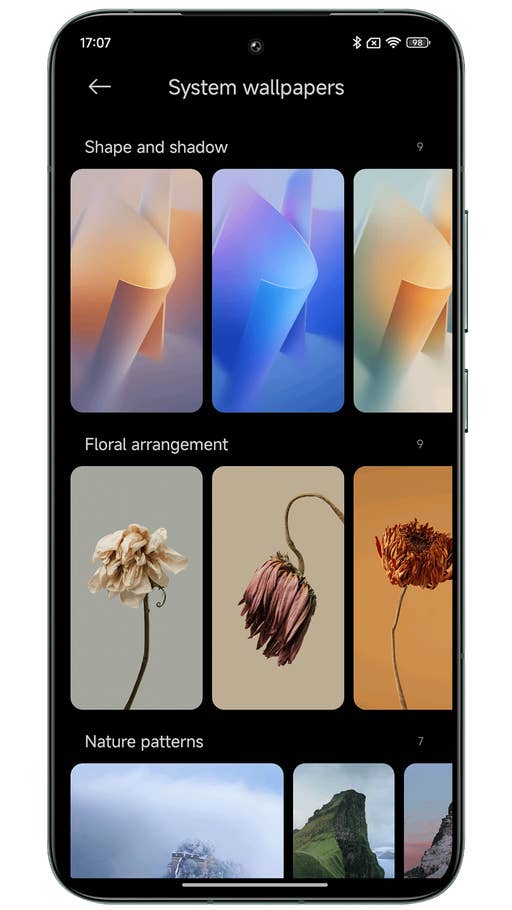 Capture du0027écran de Xiaomi HyperOS montrant les différents fonds du0027écran