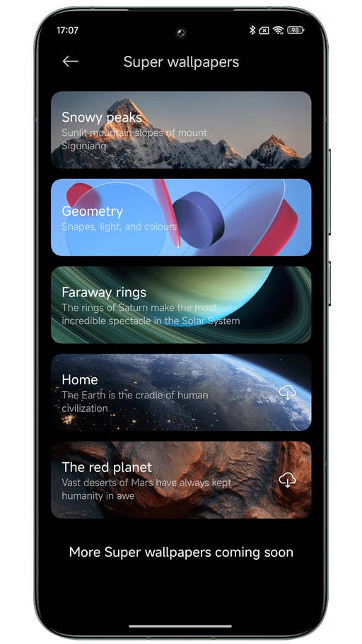 Capture du0027écran de Xiaomi HyperOS montrant les différents fonds du0027écran