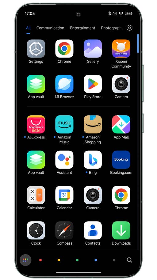 Capture du0027écran de Xiaomi HyperOS montrant le tiroir du0027applications