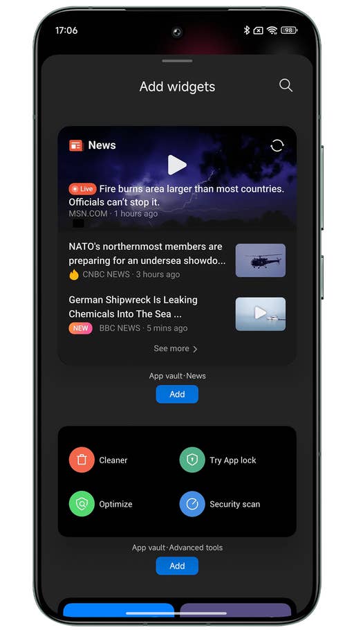 Capture du0027écran de Xiaomi HyperOS montrant les nouveaux widgets pour lu0027écran du0027accueil
