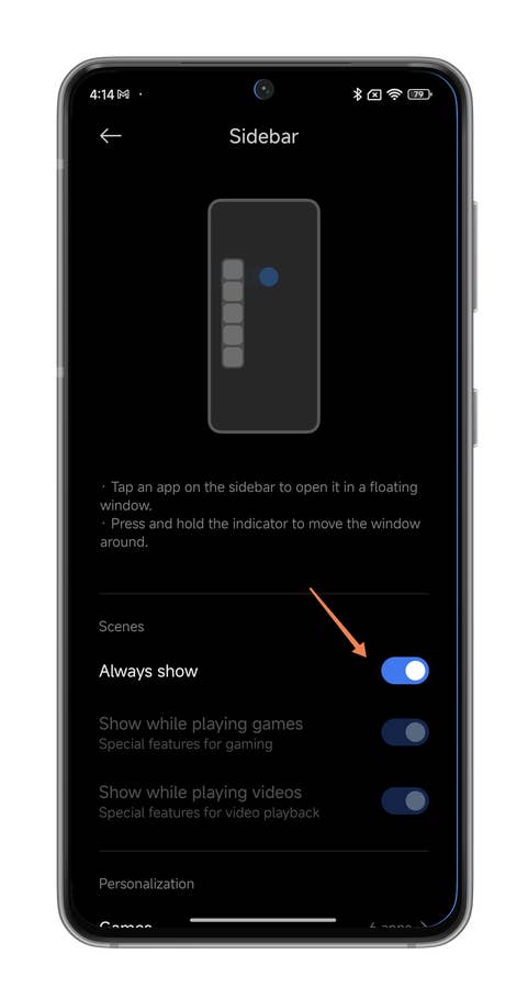 Captures du0027écran de HyperOS montrant comment activer la Sidebar sur votre smartphone Xiaomi