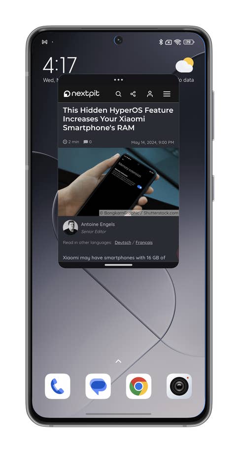 Captures du0027écran de HyperOS montrant comment ouvrir une fenêtre flottante via la Sidebar de votre smartphone Xiaomi