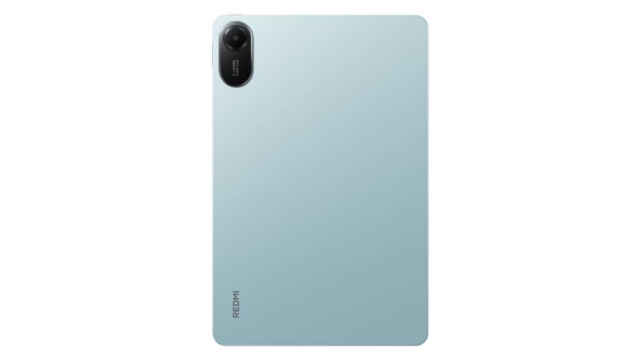 Vue arrière du0027une Xiaomi Redmi Pad 2 en bleu clair avec une caméra dans le coin supérieur gauche.